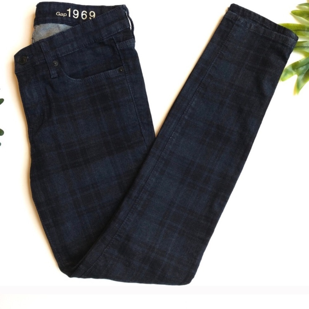 GAP denim skinny jeans plaid pattern Blue 26R